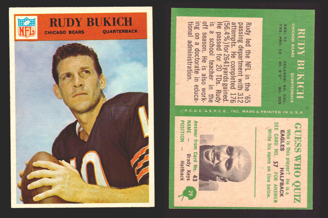 1966 Philadelphia Football NFL Trading Card You Pick Singles #1-#99 VG/EX 29 Rudy Bukich - Chicago Bears  - TvMovieCards.com