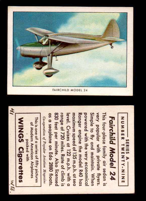 1940 Modern American Airplanes Series A Vintage Trading Cards Pick Singles #1-50 29 Fairchild Model 24  - TvMovieCards.com