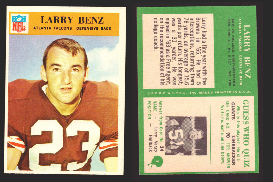 1966 Philadelphia Football NFL Trading Card You Pick Singles #1-#99 VG/EX 2 Larry Benz - Atlanta Falcons  - TvMovieCards.com