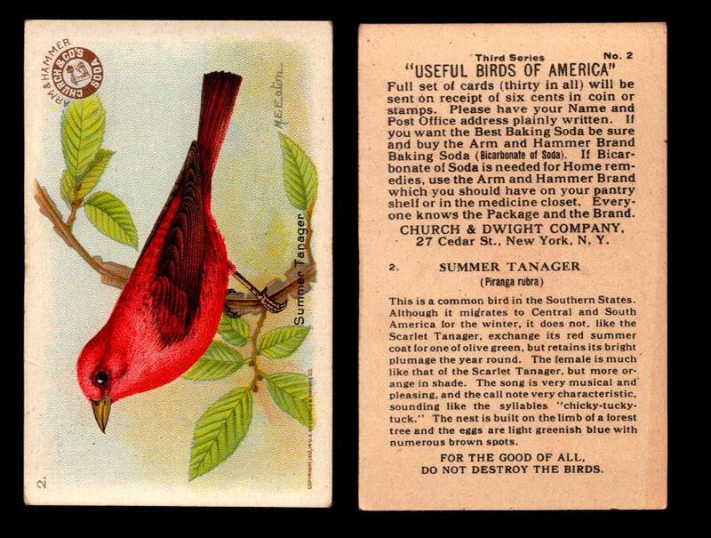 Birds - Useful Birds of America 3rd Series You Pick Singles Church & Dwight J-7 #2 Summer Tanager  - TvMovieCards.com