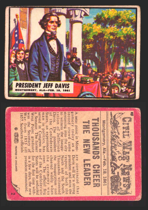 Civil War News Vintage Trading Cards A&BC Gum You Pick Singles #1-88 1965 2   President Jeff Davis  - TvMovieCards.com