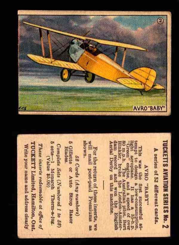 1929 Tucketts Aviation Series 1 Vintage Trading Cards You Pick Singles #1-52 #2 Avro "Baby"  - TvMovieCards.com