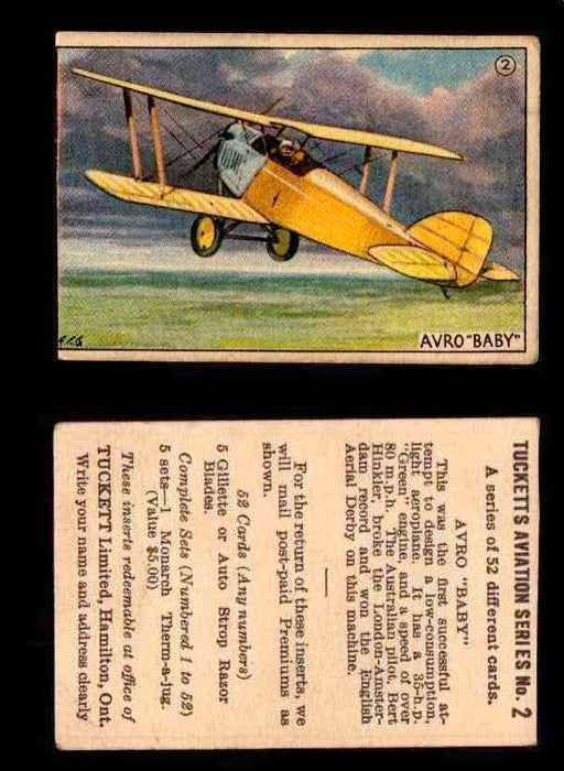 1929 Tucketts Aviation Series 1 Vintage Trading Cards You Pick Singles #1-52 #2 Avro "Baby"  - TvMovieCards.com