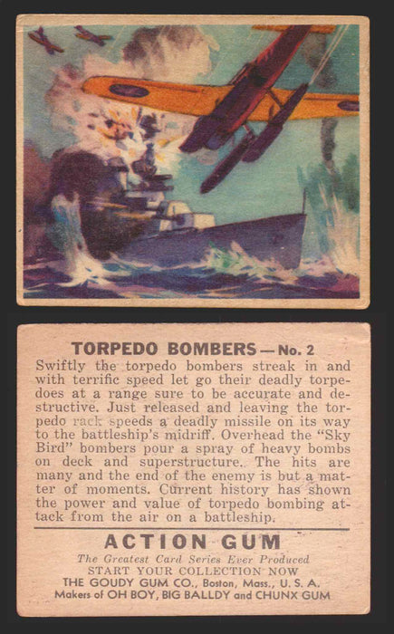 1938 Action Gum Vintage Trading Cards #1-96 You Pick Singles Goudy Gum #2 Torpedo Bombers  - TvMovieCards.com