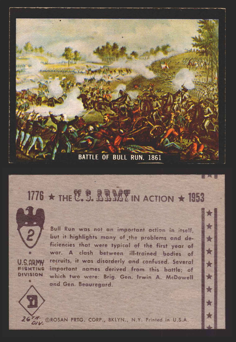 1961 The U.S. Army in Action 1776-1953 Trading Cards You Pick Singles #1-64 2   Battle of Bull Run 1861  - TvMovieCards.com