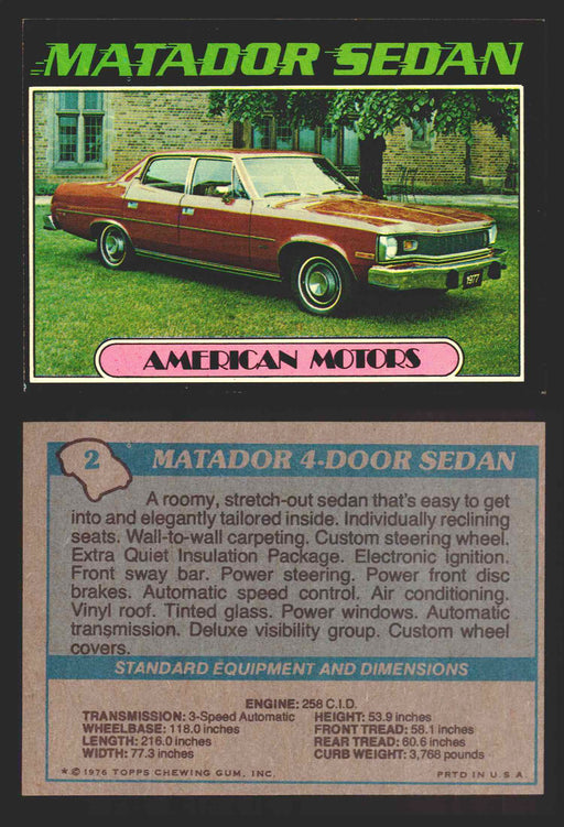 1976 Autos of 1977 Vintage Trading Cards You Pick Singles #1-99 Topps 2   AMC Matador 4-Door Sedan  - TvMovieCards.com
