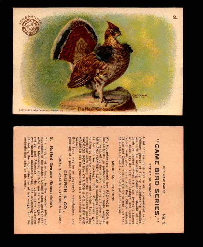 1904 Arm & Hammer Game Bird Series Vintage Trading Cards Singles #1-30 #2 Ruffed Grouse  - TvMovieCards.com