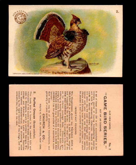 1904 Arm & Hammer Game Bird Series Vintage Trading Cards Singles #1-30 #2 Ruffed Grouse  - TvMovieCards.com