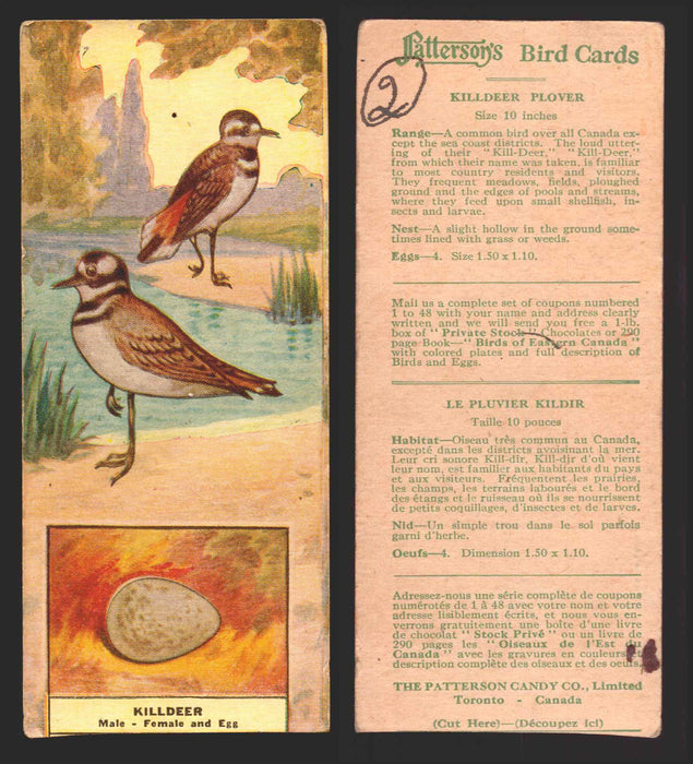 1924 Patterson's Bird Chocolate Vintage Trading Cards U Pick Singles #1-46 2 Killdeer Plover  - TvMovieCards.com