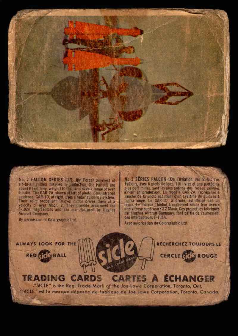 1959 Sicle Aircraft & Missile Canadian Vintage Trading Card U Pick Singles #1-25 #2 Falcon Series  - TvMovieCards.com