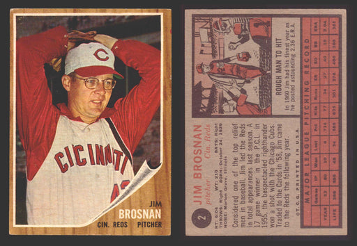 1962 Topps Baseball Trading Card You Pick Singles #1-#99 VG/EX #	2 Jim Brosnan - Cincinnati Reds  - TvMovieCards.com
