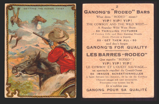 1930 Ganong "Rodeo" Bars V155 Cowboy Series #1-50 Trading Cards Singles #2 Getting The Horse Thief  - TvMovieCards.com