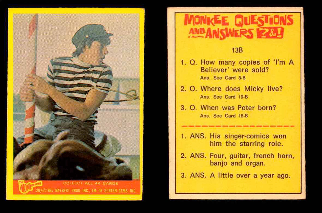The Monkees Series B TV Show 1967 Vintage Trading Cards You Pick Singles #1B-44B #2  - TvMovieCards.com