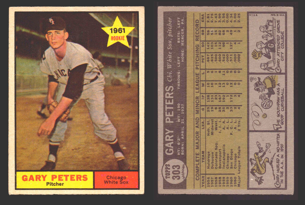 1961 Topps Baseball Trading Card You Pick Singles #300-#399 VG/EX #	303 Gary Peters - Chicago White Sox  - TvMovieCards.com