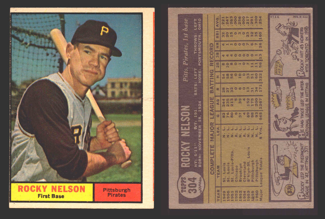 1961 Topps Baseball Trading Card You Pick Singles #300-#399 VG/EX #	304 Rocky Nelson - Pittsburgh Pirates  - TvMovieCards.com