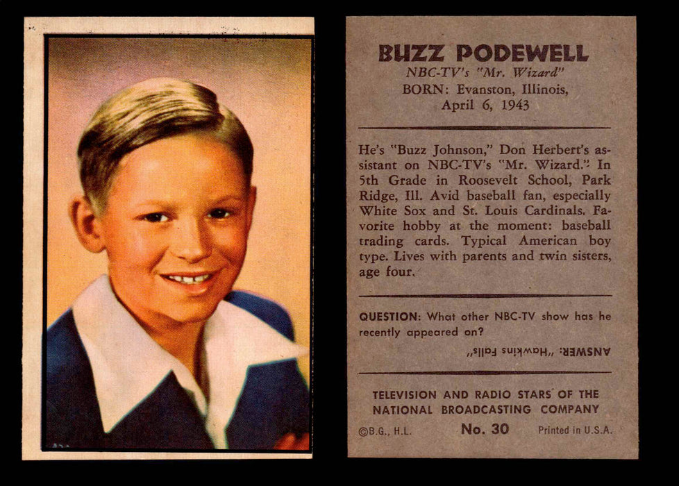 1953 Bowman NBC TV & Radio Stars Vintage Trading Card You Pick Singles #1-96 #30 Buzz Podewell  - TvMovieCards.com