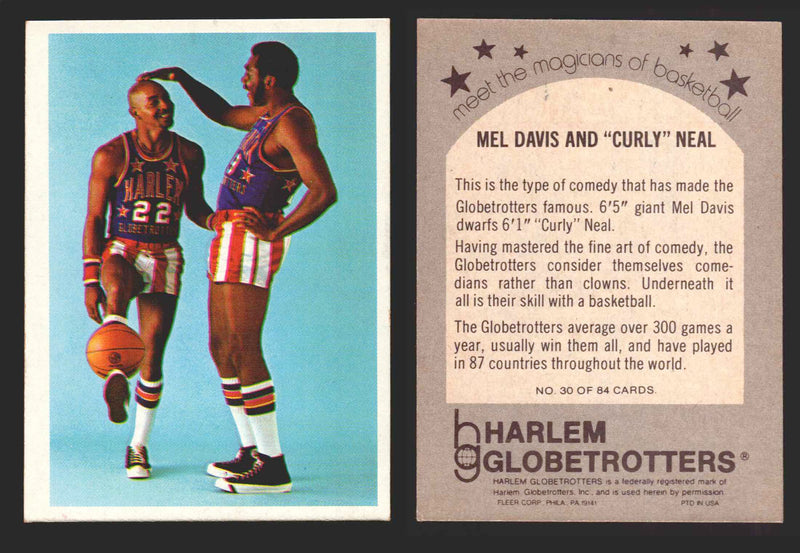 1971 Harlem Globetrotters Fleer Vintage Trading Card You Pick Singles #1-84 30 of 84   Mel Davis and "Curly" Neal  - TvMovieCards.com