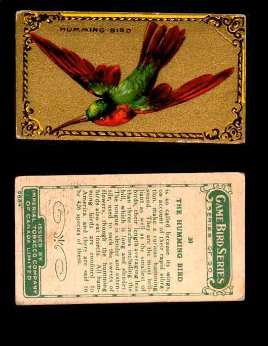 1910 Game Bird Series C14 Imperial Tobacco Vintage Trading Cards Singles #1-30 #30 The Humming Bird  - TvMovieCards.com