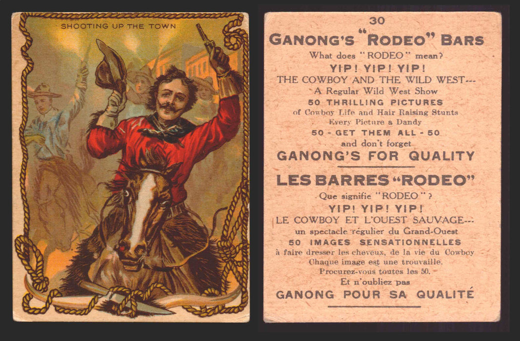 1930 Ganong "Rodeo" Bars V155 Cowboy Series #1-50 Trading Cards Singles #30 Shooting Up The Town  - TvMovieCards.com