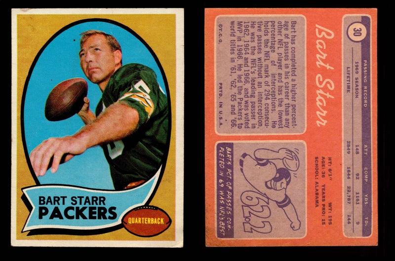 1970 Topps Football Trading Card You Pick Singles #1-#263 G/VG/EX #	30	Bart Starr (HOF)  - TvMovieCards.com