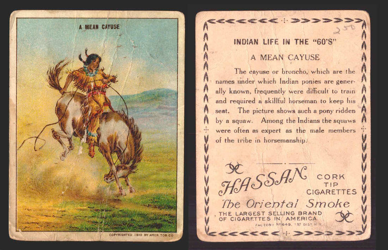 1910 T73 Hassan Cigarettes Indian Life In The 60's Tobacco Trading Cards Singles #30 A Mean Cayuse  - TvMovieCards.com