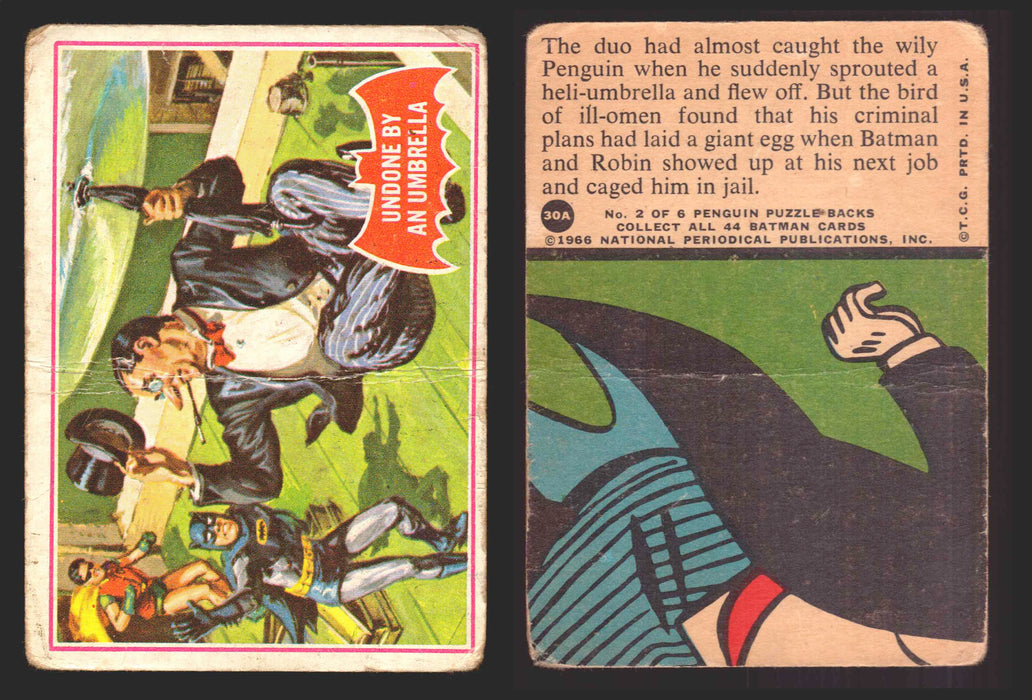 1966 Batman Series A (Red Bat) Vintage Trading Card You Pick Singles #1A-44A #30 Creased  - TvMovieCards.com