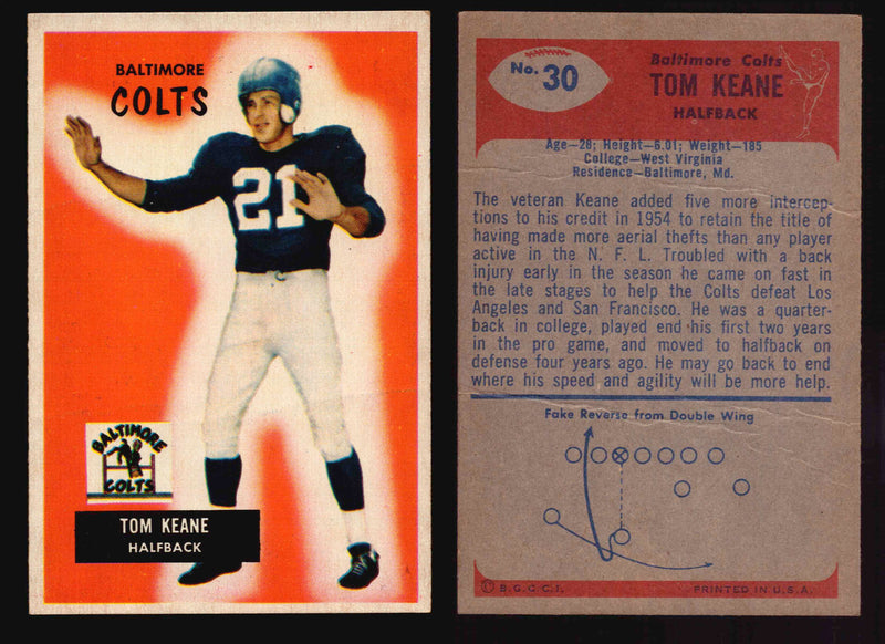 1955 Bowman Football Trading Card You Pick Singles #1-#160 VG/EX #30 Tom Keane (creased)  - TvMovieCards.com