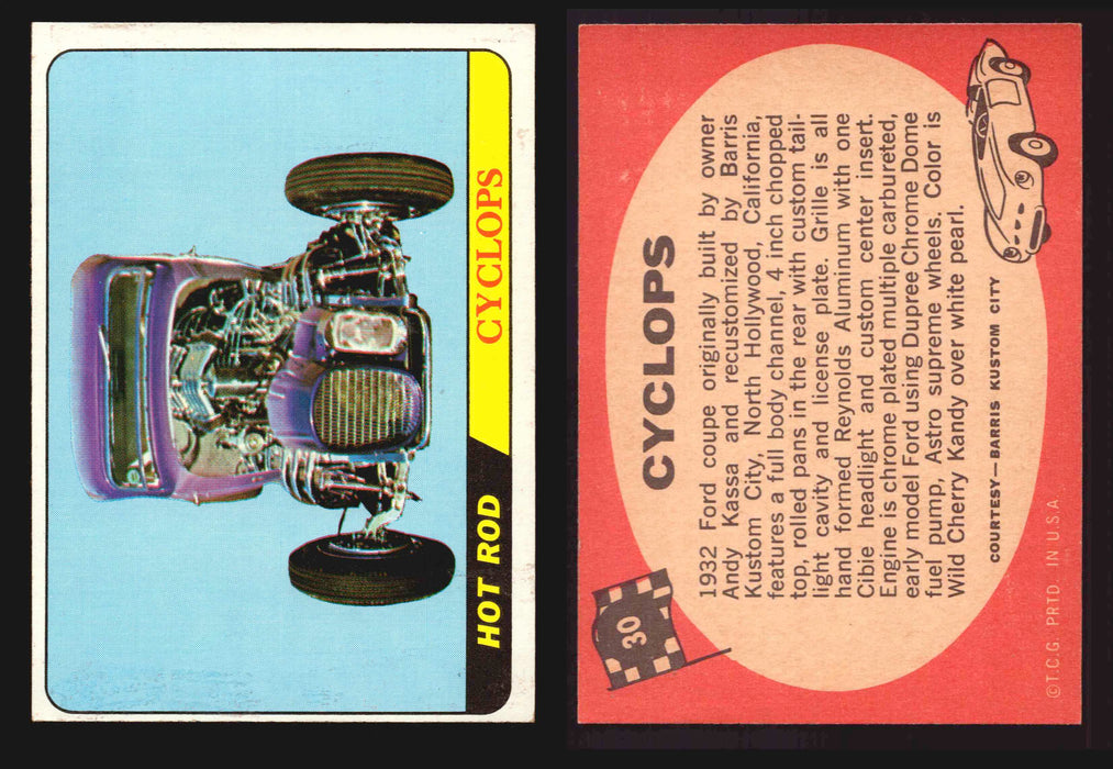 Hot Rods Topps 1968 George Barris Vintage Trading Cards #1-66 You Pick Singles #30 Cyclops  - TvMovieCards.com