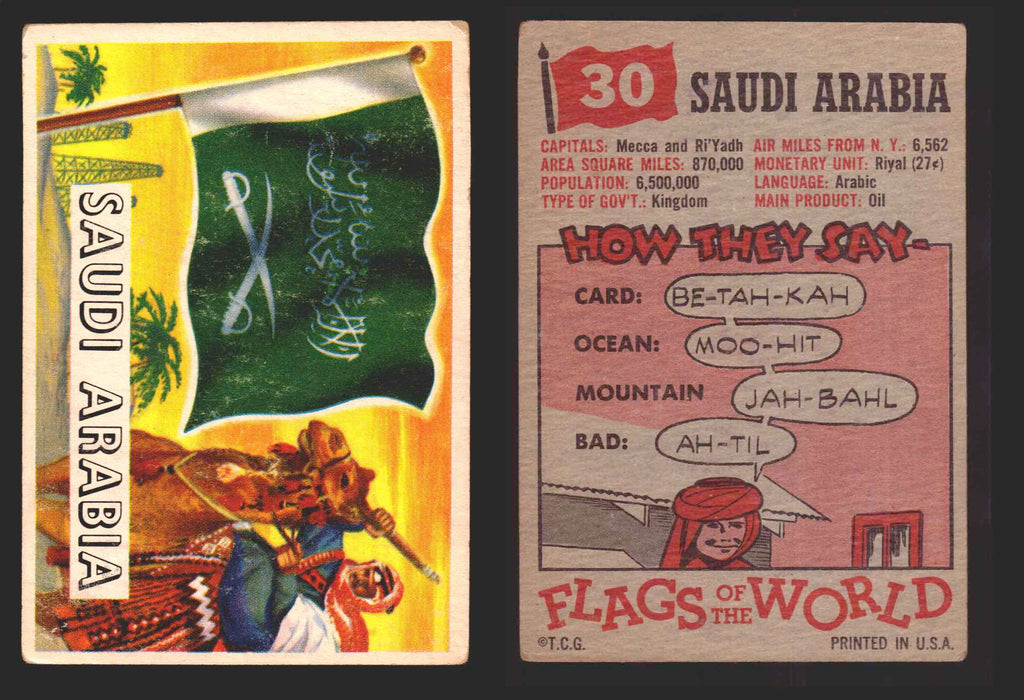 1956 Flags of the World Vintage Trading Cards You Pick Singles #1-#80 Topps 30	Saudi Arabia  - TvMovieCards.com