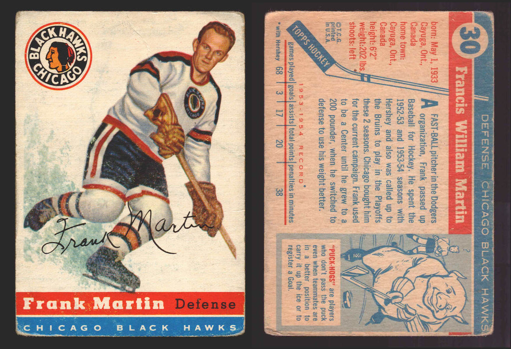 1954-1955 Topps Hockey NHL Trading Card You Pick Single Cards #1 - 60 F/VG #30 Frank Martin (Fair)  - TvMovieCards.com