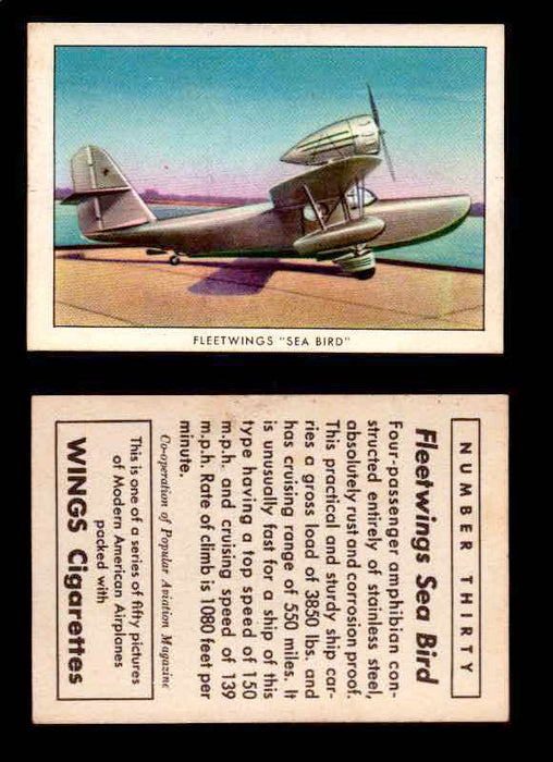 1940 Modern American Airplanes Series 1 Vintage Trading Cards Pick Singles #1-50 30 Fleetwings “Sea Bird”  - TvMovieCards.com