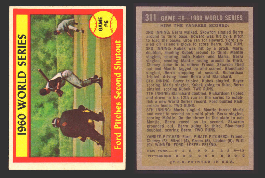 1961 Topps Baseball Trading Card You Pick Singles #300-#399 VG/EX #	311 World Series Game 6 - Ford Pitches Second Shutout  - TvMovieCards.com