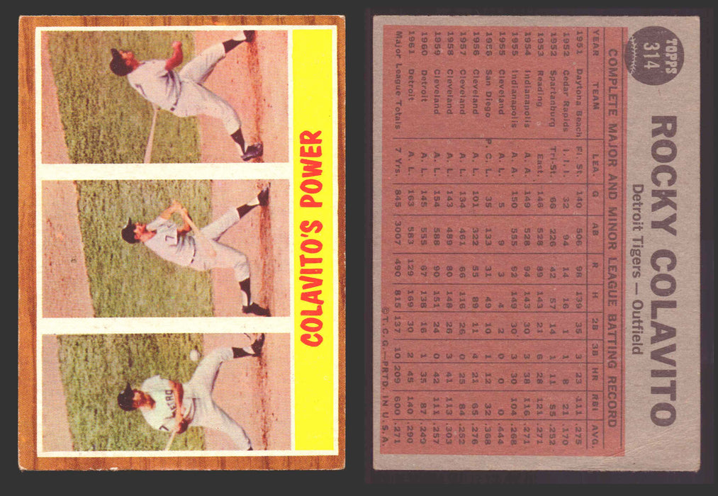 1962 Topps Baseball Trading Card You Pick Singles #300-#399 VG/EX #	314 Colavito's Power  IA  - TvMovieCards.com