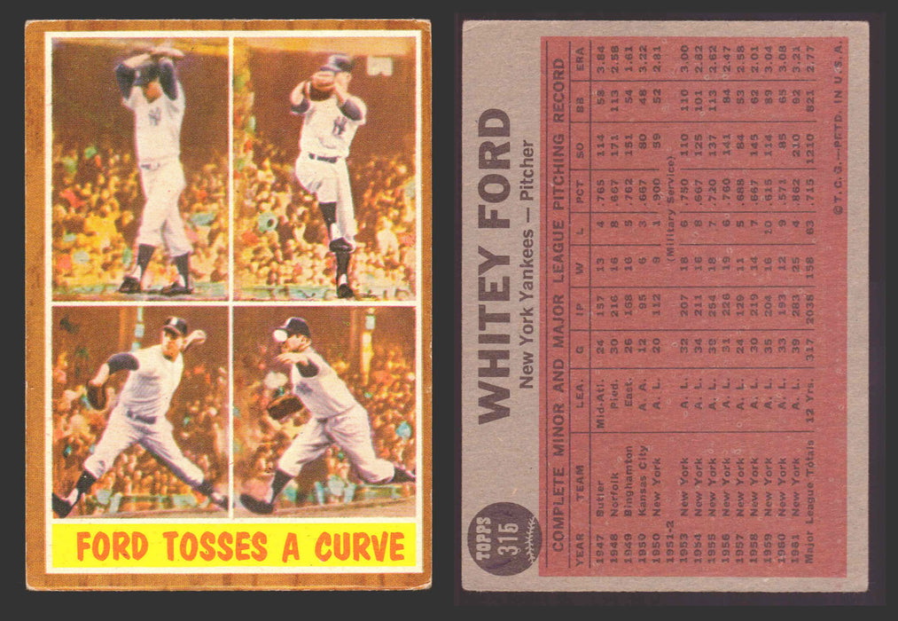 1962 Topps Baseball Trading Card You Pick Singles #300-#399 VG/EX #	315 Ford Tosses A Curve IA (marked)  - TvMovieCards.com