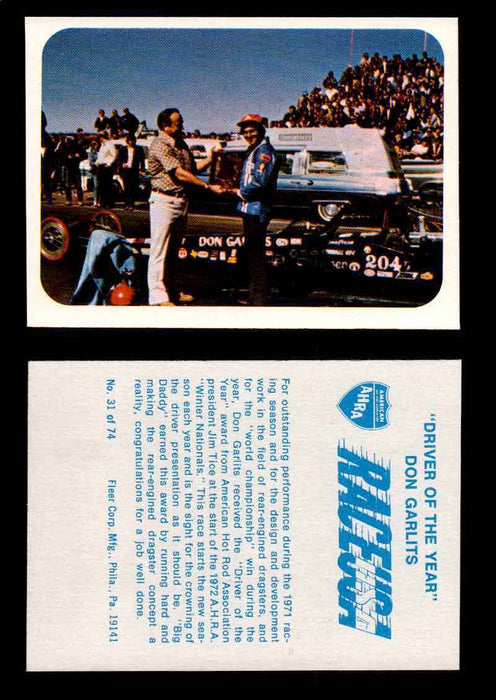 Race USA AHRA Drag Champs 1973 Fleer Vintage Trading Cards You Pick Singles 31 of 74   "Driver of the Year"  - TvMovieCards.com