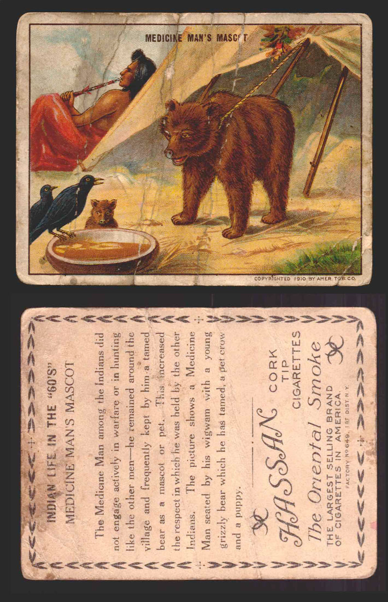 1910 T73 Hassan Cigarettes Indian Life In The 60's Tobacco Trading Cards Singles #31 Medicine Man's Mascot  - TvMovieCards.com