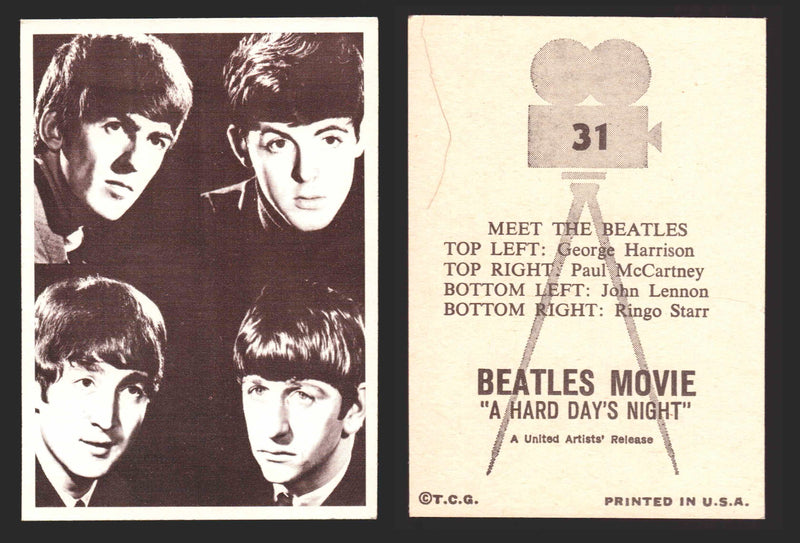 Beatles A Hard Days Night Movie Topps 1964 Vintage Trading Card You Pick Singles #31  - TvMovieCards.com