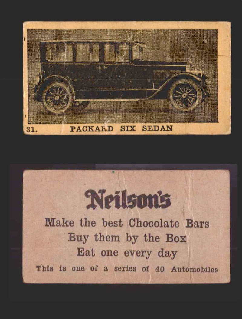1920s Neilson's Chocolate Automobile Vintage Trading Cards U Pick Singles #1-40 #31 Packard Six Sedan  - TvMovieCards.com