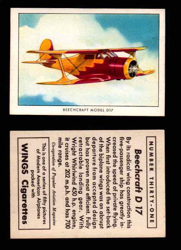 1940 Modern American Airplanes Series 1 Vintage Trading Cards Pick Singles #1-50 31 Beechcraft D17  - TvMovieCards.com