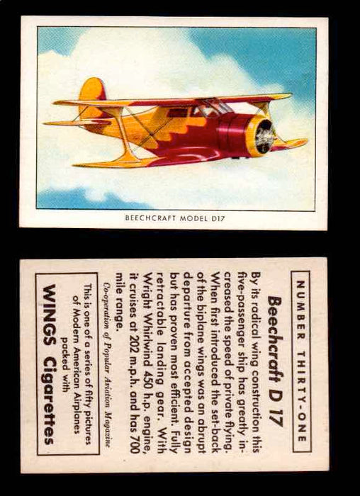 1940 Modern American Airplanes Series 1 Vintage Trading Cards Pick Singles #1-50 31 Beechcraft D17  - TvMovieCards.com