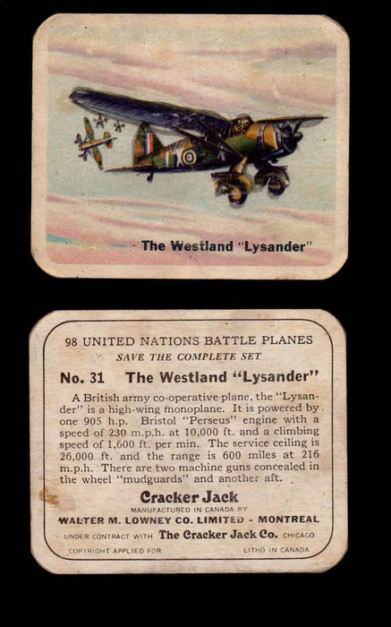 Cracker Jack United Nations Battle Planes Vintage You Pick Single Cards #1-70 #31  - TvMovieCards.com
