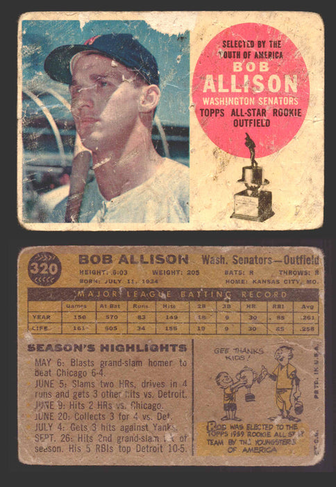 1960 Topps Baseball Trading Card You Pick Singles #250-#572 VG/EX 320 - Bob Allison  - TvMovieCards.com