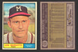 1961 Topps Baseball Trading Card You Pick Singles #300-#399 VG/EX #	320 Lou Burdette - Milwaukee Braves  - TvMovieCards.com