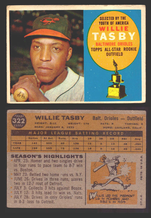 1960 Topps Baseball Trading Card You Pick Singles #250-#572 VG/EX 322 - Willie Tasby  - TvMovieCards.com