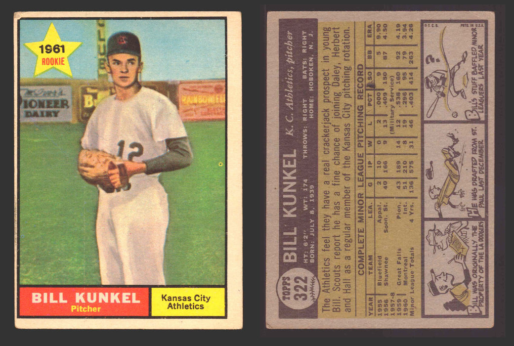 1961 Topps Baseball Trading Card You Pick Singles #300-#399 VG/EX #	322 Bill Kunkel - Kansas City Athletics RC  - TvMovieCards.com