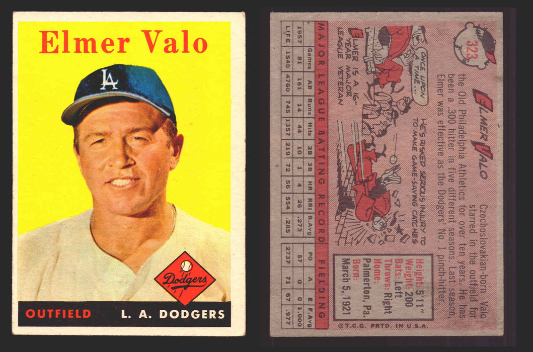 1958 Topps Baseball Trading Card You Pick Single Cards #1 - 495 EX/NM #	323	Elmer Valo  - TvMovieCards.com
