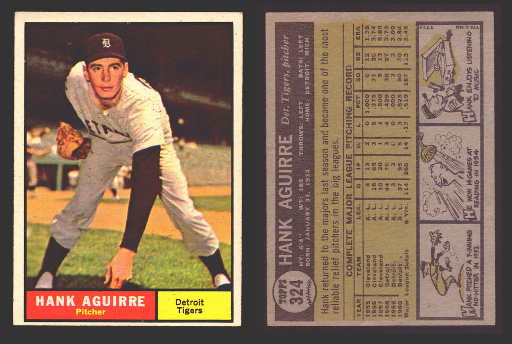 1961 Topps Baseball Trading Card You Pick Singles #300-#399 VG/EX #	324 Hank Aguirre - Detroit Tigers  - TvMovieCards.com