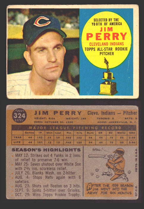 1960 Topps Baseball Trading Card You Pick Singles #250-#572 VG/EX 324 - Jim Perry  - TvMovieCards.com