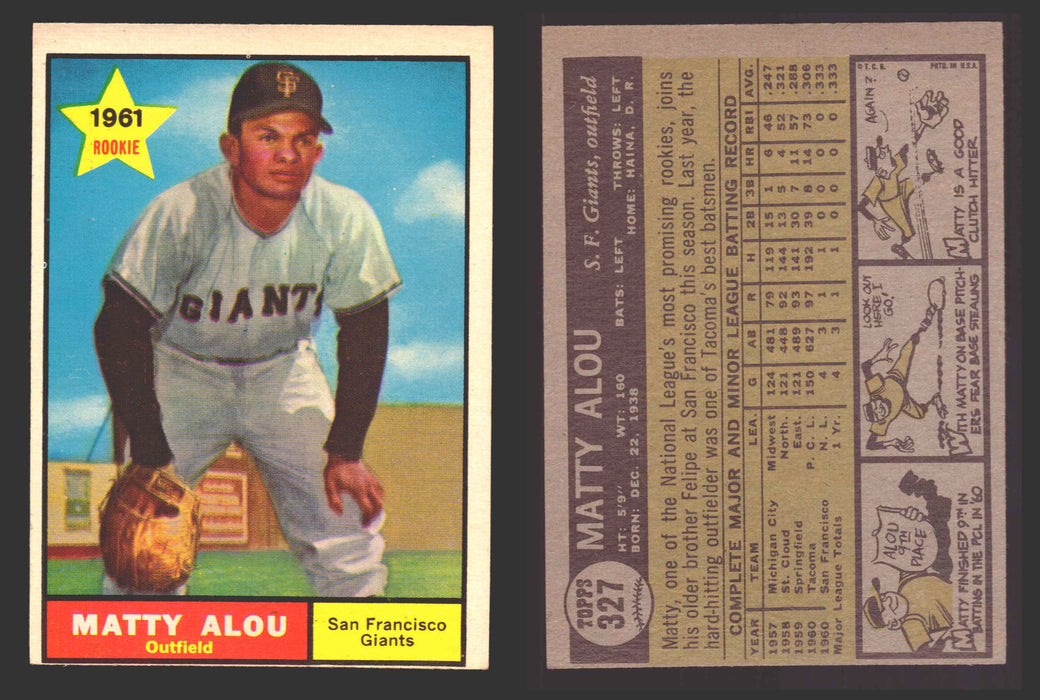 1961 Topps Baseball Trading Card You Pick Singles #300-#399 VG/EX #	327 Matty Alou - San Francisco Giants RC  - TvMovieCards.com