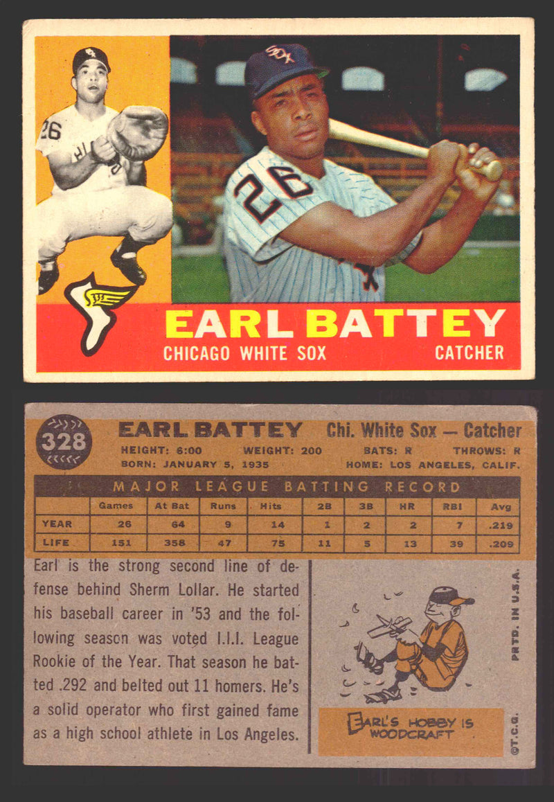 1960 Topps Baseball Trading Card You Pick Singles #250-#572 VG/EX 328 - Earl Battey  - TvMovieCards.com
